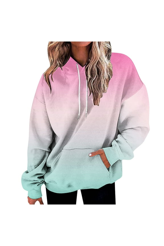 Women Plus Size Hoodies Women Loose Tie-Dye Printed Buttoned Long Sleeve Sweatshirt Tops