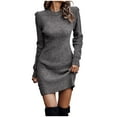 thumbnail image 1 of Women Plus Size Knit Sweater Dress Long Sleeve Crew Neck Solid Comfy Slim Fit Stretch Pullover Bodycon Mini Dress (4X-Large, Gray), 1 of 6