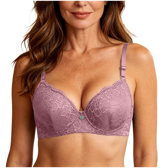 Women Plus Size Lace Bras Deep V Underwire Push up Breathable Bras Comfy Casual Fashion Tops