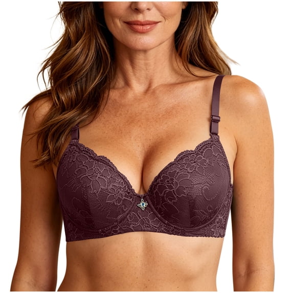 Women Plus Size Lace Bras Deep V Underwire Push up Breathable Bras Comfy Casual Fashion Tops
