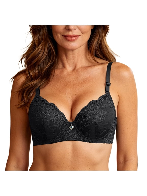 Women Plus Size Lace Bras Deep V Underwire Push up Breathable Bras Comfy Casual Fashion Tops