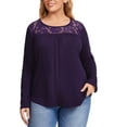 thumbnail image 1 of Women Plus Size Lace Pleated Shirt Round Neck Short Sleeve Loose Blouse Summer Casual Tunic Top Long Sleeve Black, 1 of 9