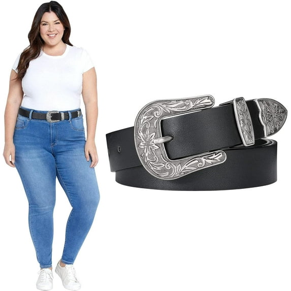 Women Plus Size Leather Belt Ladies Western Vintage Style Belt for Pants Jeans Dress