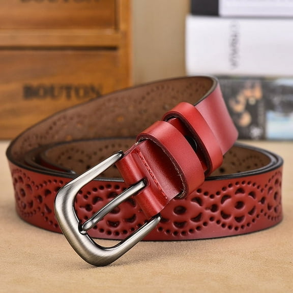 Women Plus Size Leather Belt for Jeans Dresses Pants Hollow Flower Waist Belts