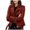 thumbnail image 1 of Women Plus Size Faux Leather Jacket Long Sleeve Zipper Fitted Artificial Leather Coat Fall Short Jacket Slim Coat, 1 of 9
