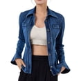 thumbnail image 1 of Women Plus Size Light Raincoat New Casual Denim Jacket for Women Lapel Collar Ruffle Long Sleeve Button down Spring Fall Jean Jacket Coats Blue XXL, 1 of 3