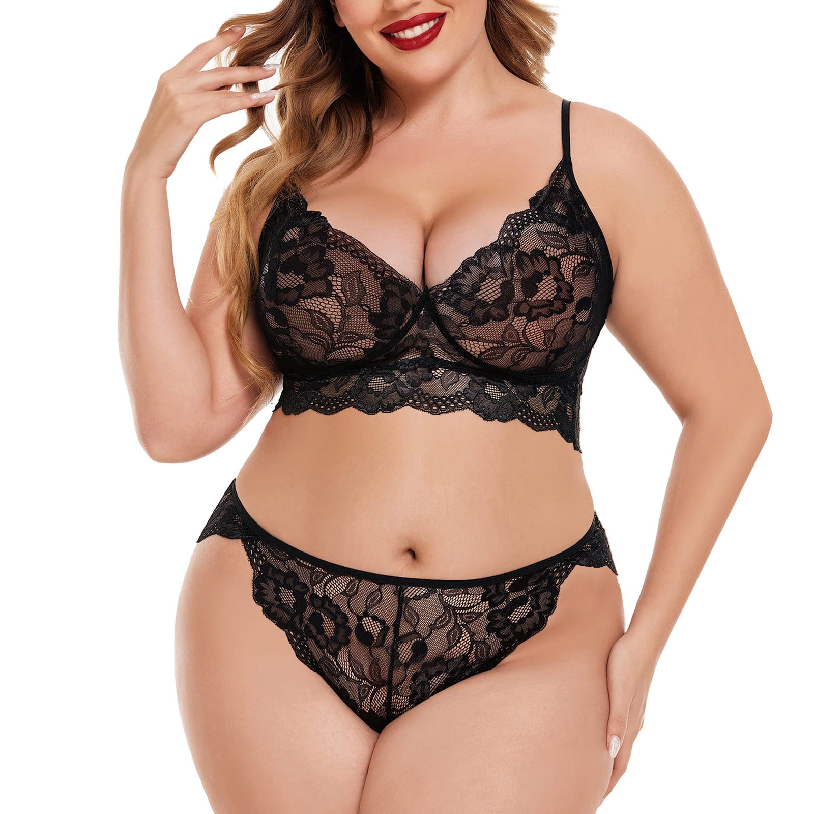 Unique Bargains Women's Plus Size Lingerie Lace Full Cup Push Up Bra and  Panty Set 