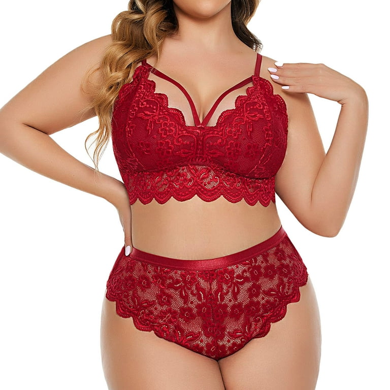 Women Plus Size Lingerie Lace Bodysuit Exotic Teddy Lingerie Strappy Bra  And Panty With Choker 