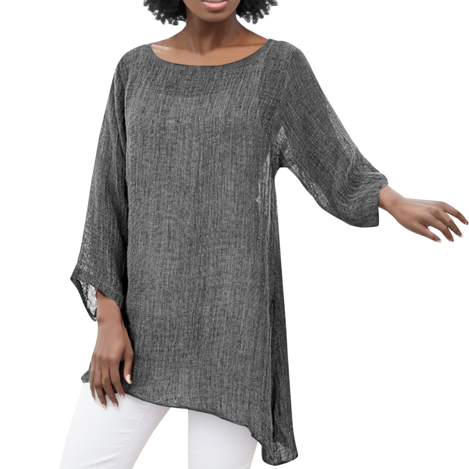 Women Plus Size Long Sleeve Irregular Hem Baggy Blouse Shirt Ladies