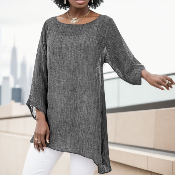 Women Plus Size Long Sleeve Irregular Hem Baggy Blouse Shirt Ladies Summer Tunic Tops