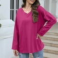 thumbnail image 1 of Women Plus Size Long Sleeve Shirts V Neck Basic Tee Tops 2025 Trendy Lightweight Loose Fit Fall Outfits for Women, 1 of 7