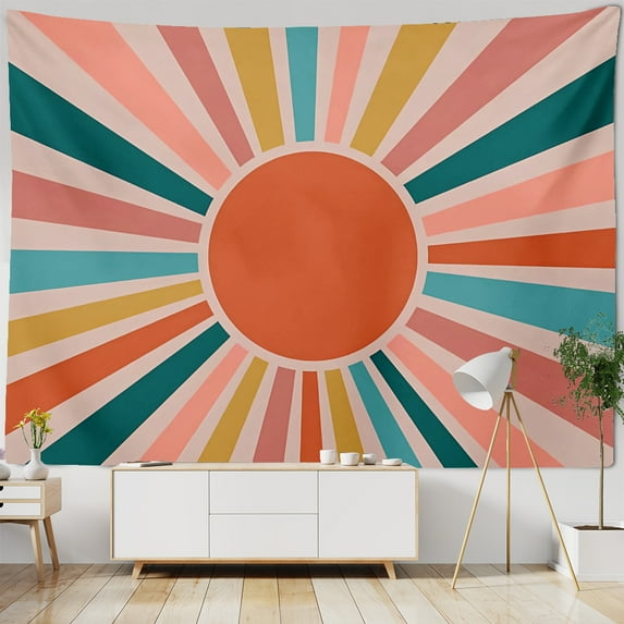 Vintage Flower Sun Tapestry Tapestry Decorative 70s Retro Aesthetic Room Decor For Teen, Decor Abstract Bedroom Minimalist Horizontal Tapestries