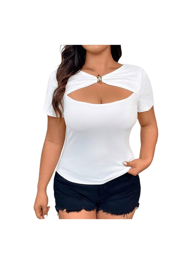 Women Plus Size Loose Fit Round Neck Short Sleeve Top Casual Fashion Blouse Summer Tshirt Comfortable Relaxed Fit Tee Shirt