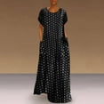 thumbnail image 1 of Women Plus Size Loose Short Sleeve Holiday Pockets Polka Dot Print Maxi Dresses, 1 of 6