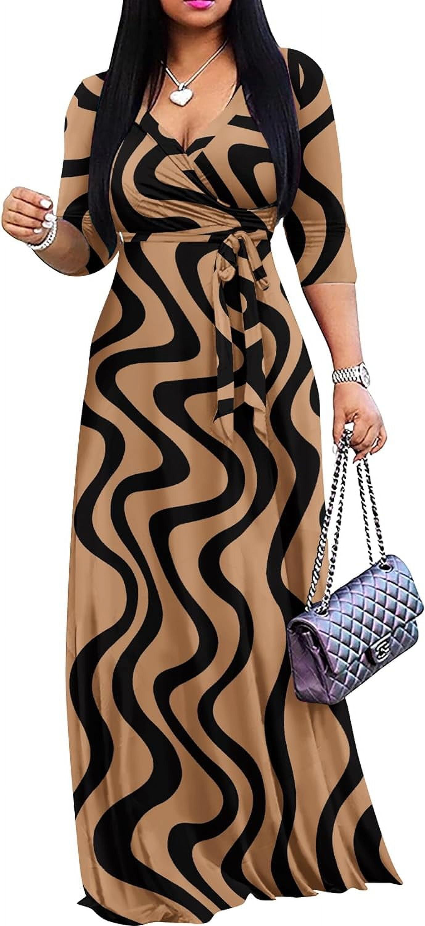 Women's Plus Size Maxi Wrap Dress - V-Neck, 3/4 Sleeve, With Belt, Summer Sundress (XL-5XL)