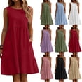 thumbnail image 1 of Women Plus Size Maxi Dresses Sleeveless Solid Color Crew Neck with Pockets Shift Dresses Fashion Casual Comfortable Summer Dress for Women's Trendy, 1 of 7