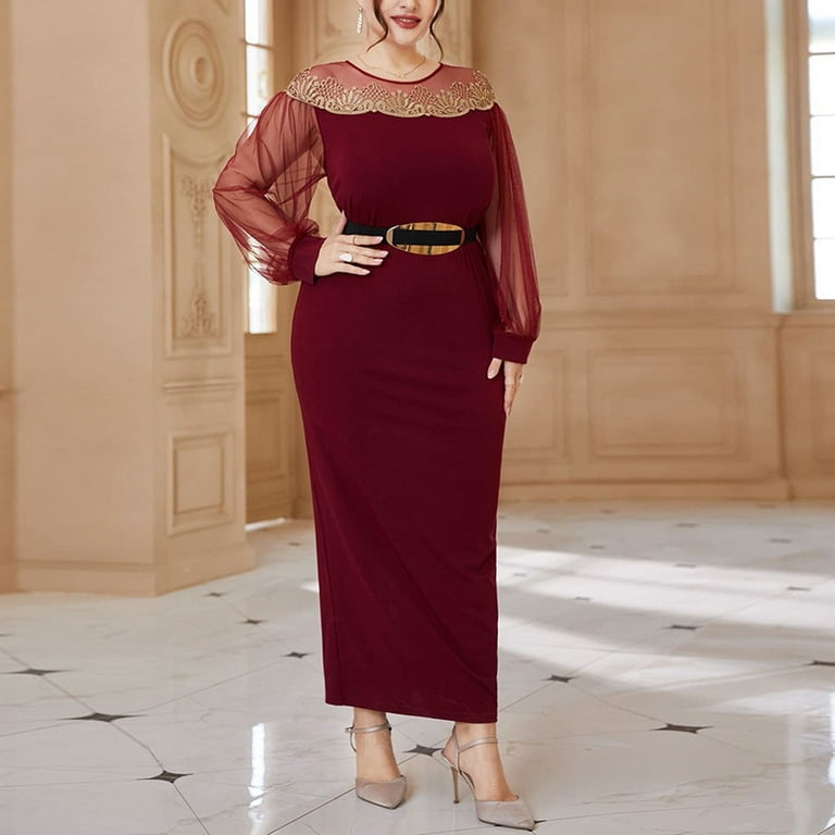 Women Plus Size Maxi Long Dresses Autumn Arabic Turkey African