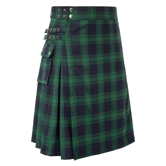 Women Plus Size Mini Skirt Tartan Plaid Pleated Contrast Pockets Festive Casual Green Skirt XXXXL