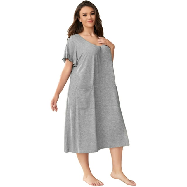 Women Plus Size Nightgowns Short Sleeve Nightdress with Pockets,Round ...