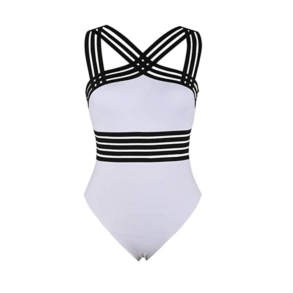 Women Plus Size One Piece Swimsuit Cross Shoulder Straps Triangle