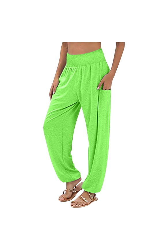 Women Plus Size Palazzo Pants with Pockets Solid Color Loose Fit Wide Leg Yoga Pants Elastic Waist Lounge Trousers