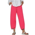 thumbnail image 1 of Women Plus Size Pants Casual Elastic Waist Harem Hem Capri Trousers with Pocket Straight Leg Slimming Loose Sweatpants, Red, L, 1 of 1