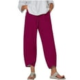 thumbnail image 1 of Women Plus Size Pants Casual Elastic Waist Harem Hem Capri Trousers with Pocket Straight Leg Slimming Loose Sweatpants, Red, XXXL, 1 of 5
