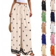 thumbnail image 1 of Women Plus Size Pants Wide Leg Palazzo 2026 Summer Boho Trousers Spring Flowy Beach Vacation Wear, #02 Beige, M, 1 of 6