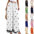 thumbnail image 1 of Women Plus Size Pants Wide Leg Palazzo 2026 Summer Boho Trousers Spring Flowy Beach Vacation Wear, #02 White, XXL, 1 of 6