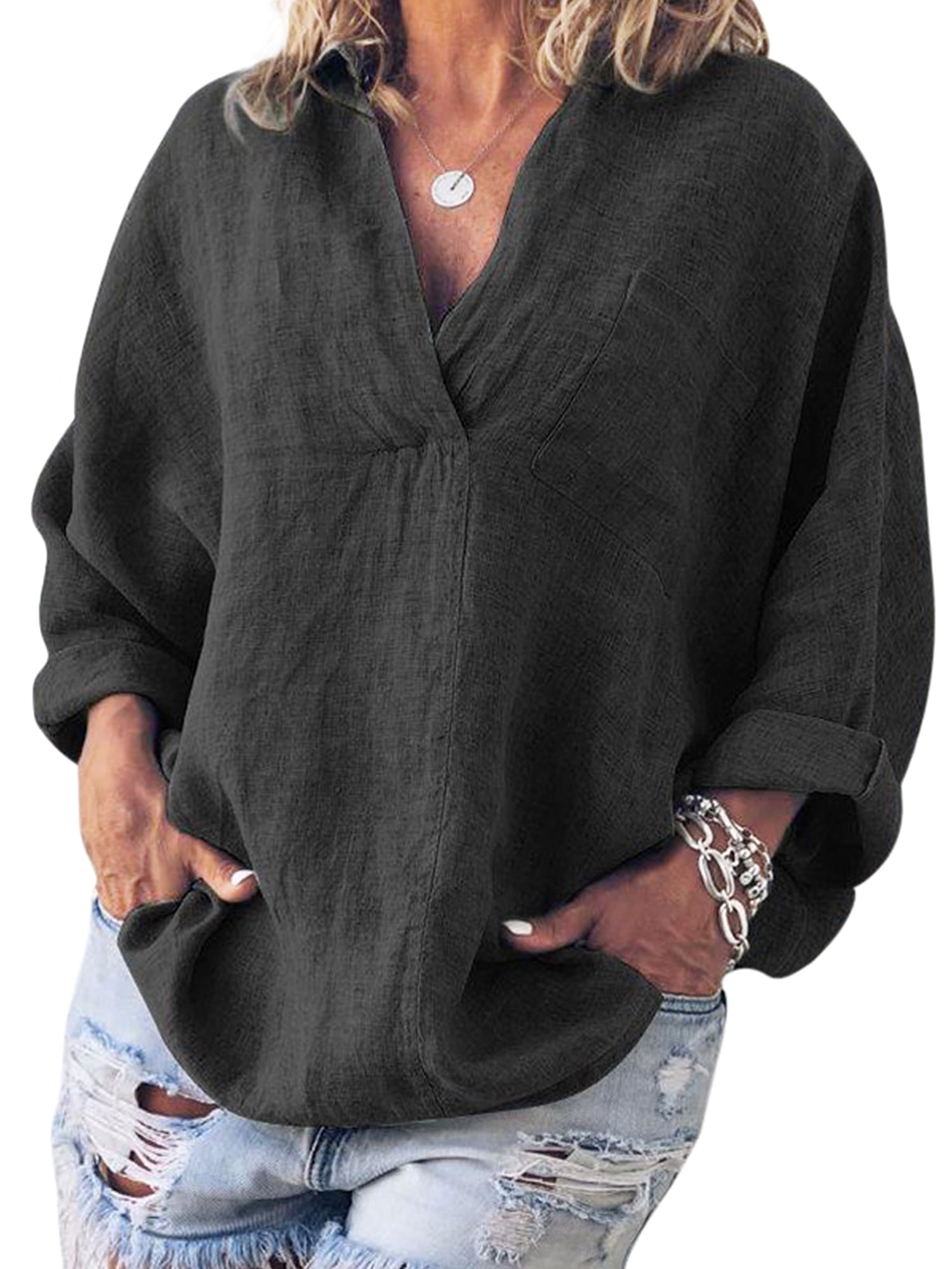 Zip Front Tops For Women Casual Summer Lantern Mesh Sleeve Loose T-Shirt Fashion V-Neck Solid Blouse Tee In | Whizz Active Base Layers - Foto 7