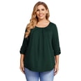 thumbnail image 1 of Women Plus Size Pleated Flowy Top 3/4 Roll Sleeve Casual Loose Blouse Round Neck Tunic Shirt Long Sleeve Black XL, 1 of 9