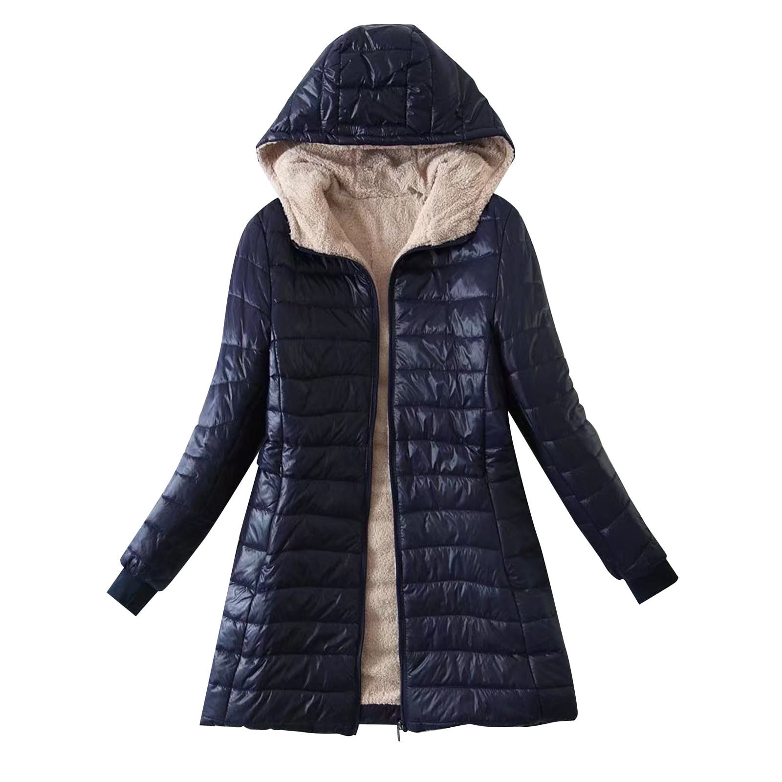 Women Plus Size Plush Coats Winter Long Sleeve Zip Up Hoodies Overcoat