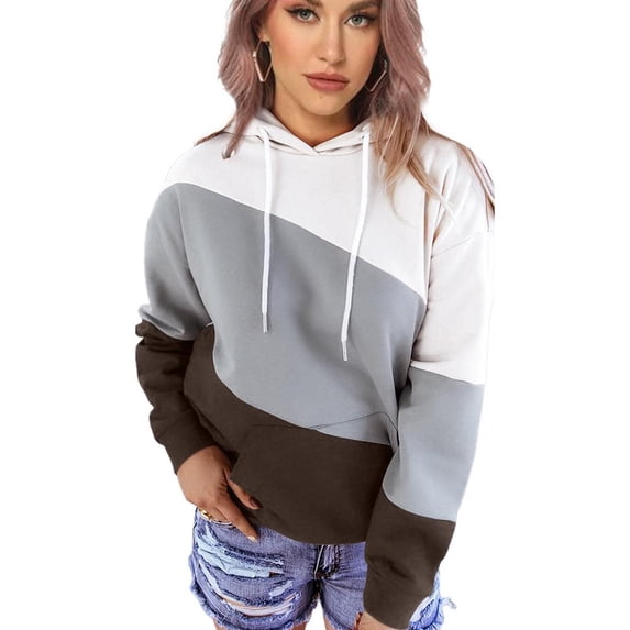 Women Plus Size Pullover Hoodie Colorblock Tie Dye Long Sleeve Hooded SweatshirtTop