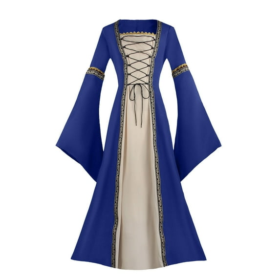 Women Plus Size Renaissance Dress Vintage Bell Long Sleeve Victorian Dress Ruffle Medieval Ball Gowns Costumes