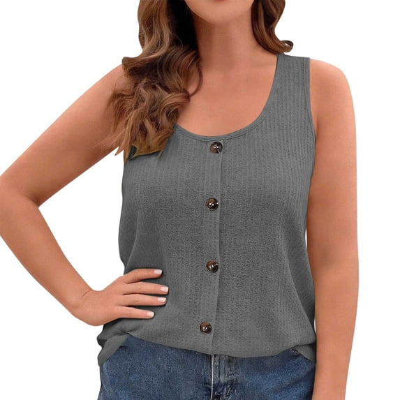 Women Plus Size Ribbed Cami Tops Sleeveless Button Front Tunic Tops Loose Lightweight Summer Undershirts, XL-5XL