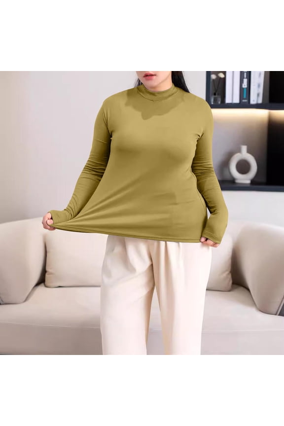 Women Plus Size Semi High Neck Long Sleeve T-Shirt Modal Base Layer Shirt Comfortable Stretchy Womens Loose Fit Blouse Warm Winter Layering Top Casual Outfit