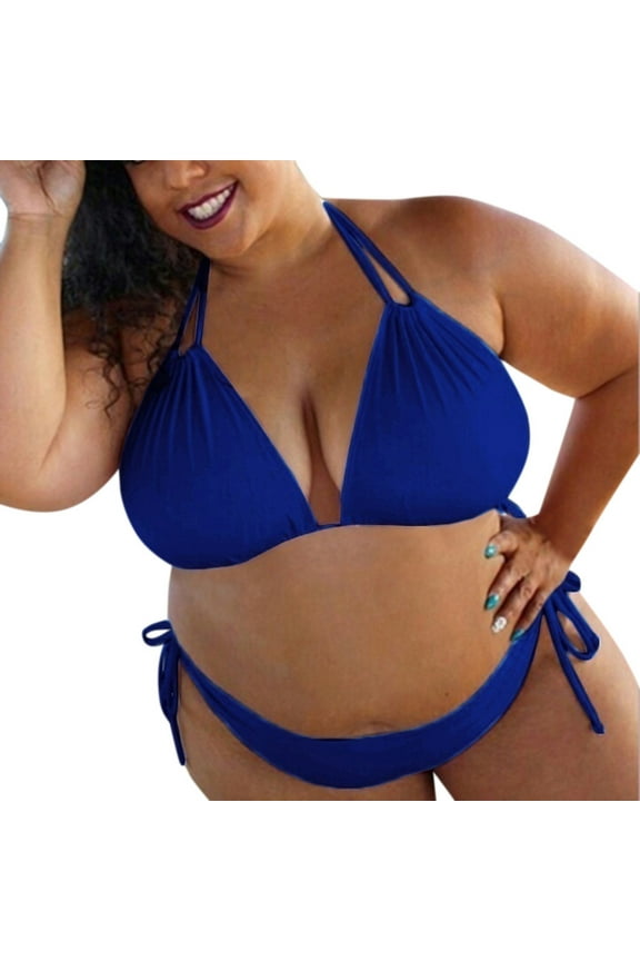 Women Plus Size Sexy Bikini Set String Two Piece Bathing Suit Halter Tie Side Swimsuit Women Swimwear Halter String Triangle Bikini Sets