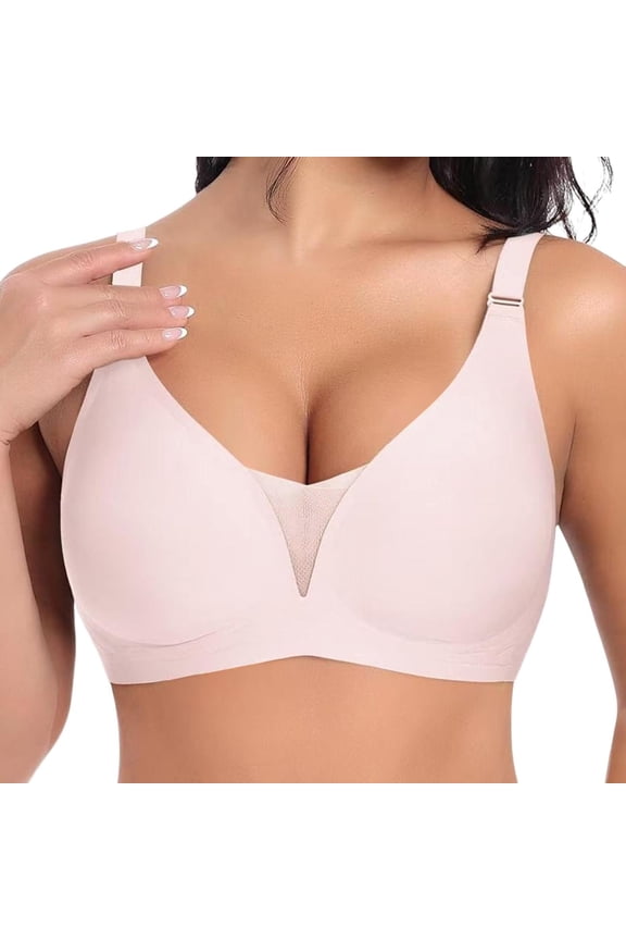 Women Plus Size Sexy Deep V Bra Smooth Seamless Thin Wireless Push-Up Bra For Big Chests Makes Breasts Look more Sexy(Pink #2,Medium)