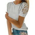 thumbnail image 1 of Women Plus Size Shirts Ladies Solid Short Sleeve Lace Tops, 1 of 6