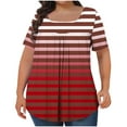 thumbnail image 1 of Women Plus Size Shirts Short Sleeve Tshirt Striped Pleated Pullover Casual Curved Hem Blouse Summer, 1 of 5