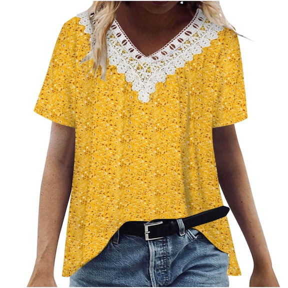 Women Plus Size Shirts Short Sleeve V-Neck Blouse Pullover Tops on