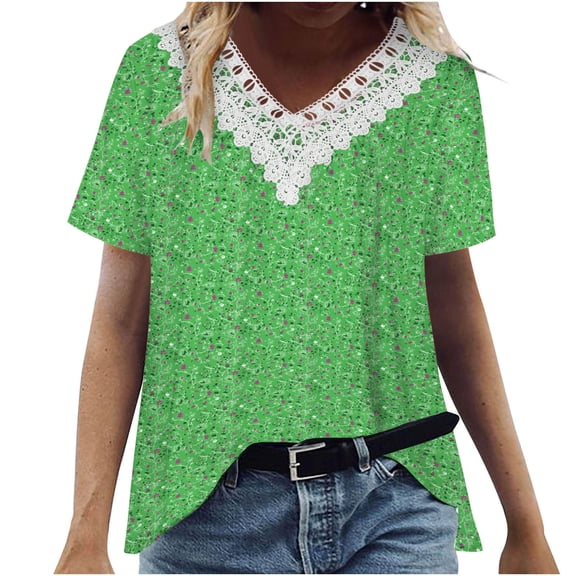 Women Plus Size Shirts Short Sleeve V-Neck Blouse Pullover Tops on
