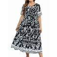 thumbnail image 1 of Women Plus Size Short Sleeve Dress Loose Summer Casual A-Line Flowy Midi Dresses Black & White XXXL, 1 of 6