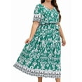 thumbnail image 1 of Women Plus Size Short Sleeve Dress Loose Summer Casual A-Line Flowy Midi Dresses Green 4XL, 1 of 6