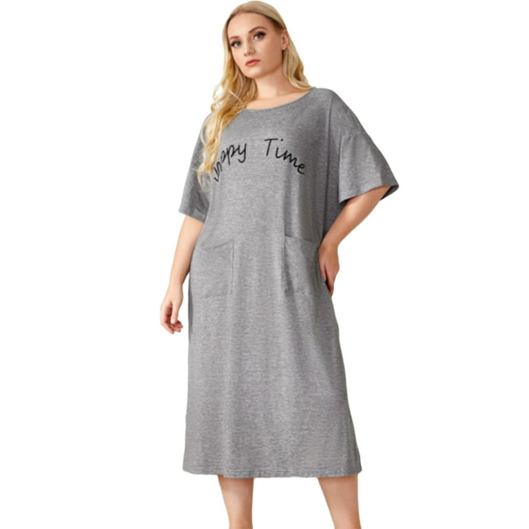 Women Loose Baggy Sleepwear Cotton Nightgowns Nightdress Shirt -Ladies  Summer Short Sleeve Pajamas Sleepshirt Print Night Shirt