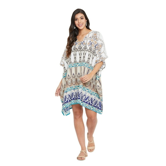 Women Plus Size Short Tunic Dress for Women Casual Polyester Short Caftan Dress Ladies Kimono Beach Cover-Ups Kaftan Online By Oussum