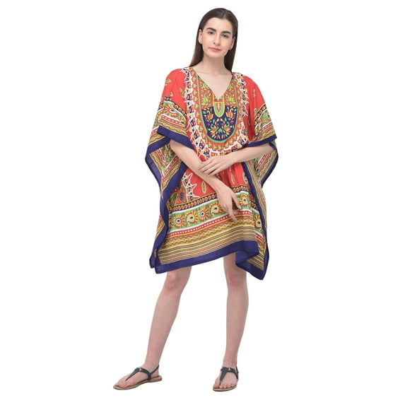 Women Plus Size Short Tunic Dress for Women Casual Polyester Short Caftan Dress Ladies Kimono Beach Cover-Ups Kaftan Online By Oussum