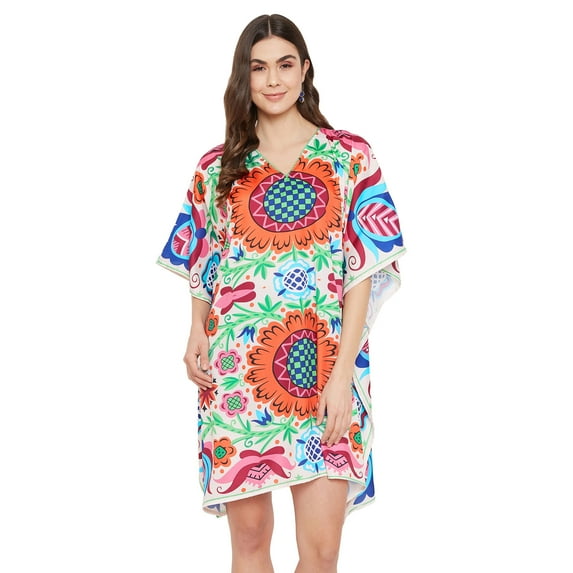 Women Plus Size Short Tunic Dress for Women Casual Polyester Short Caftan Dress Ladies Kimono Beach Cover-Ups Kaftan Online By Oussum