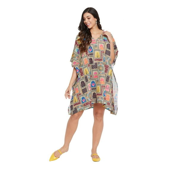 Women Plus Size Short Tunic Dress for Women Casual Polyester Short Caftan Dress Ladies Kimono Beach Cover-Ups Kaftan Online By Oussum