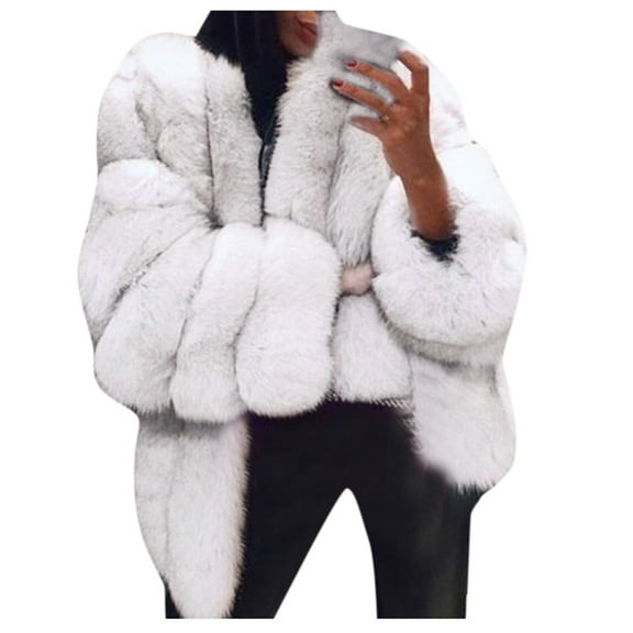 Women Plus Size Short Warm Furry Jacket Long Sleeve Outerwear